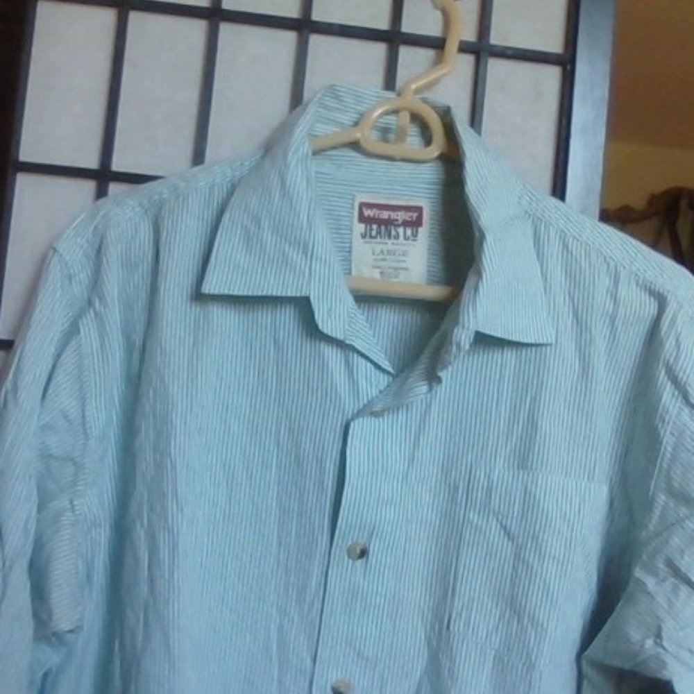 Men's Wrangler Vintage Green Pin Striped Long Sleeve Shirt
